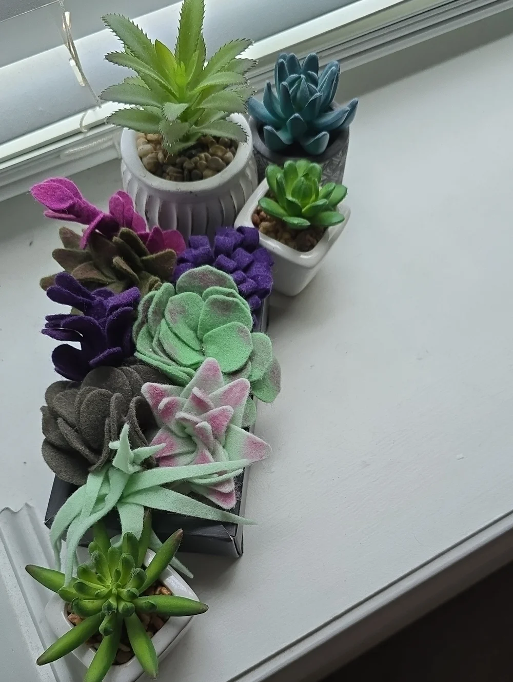 Faux Succulent Tabletop Planter Set in Green and Purple